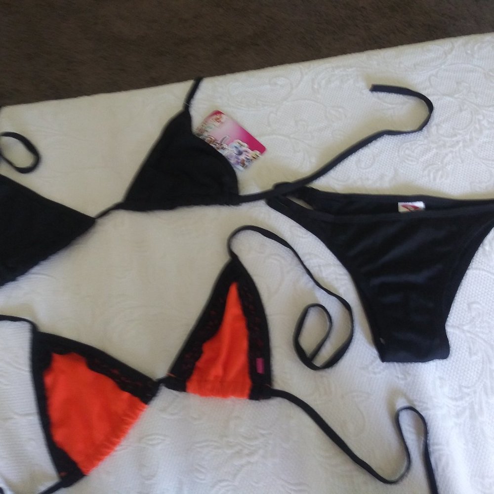 New black bikini with xtra haloween orange top